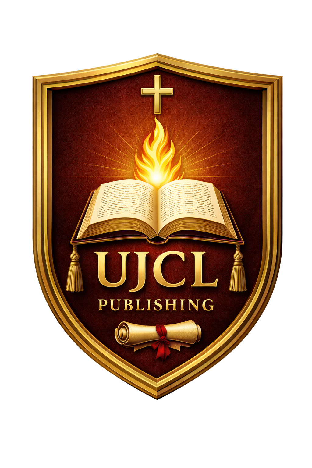 UJCL Publishing crest with an open book and cross